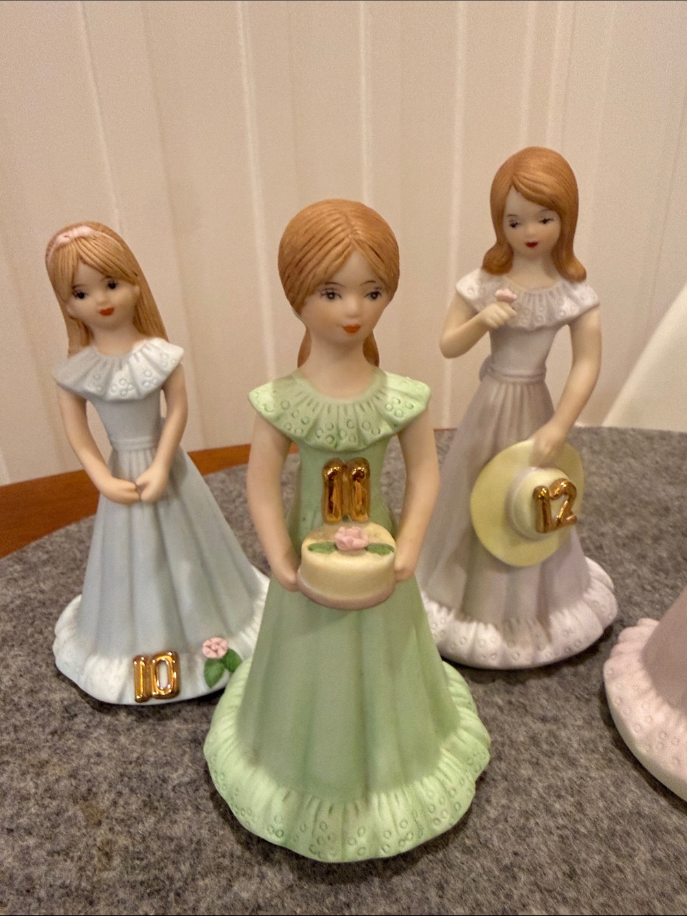vintage Enesco Growing Up Birthday Girls porcelain figurines 10-15 brunette